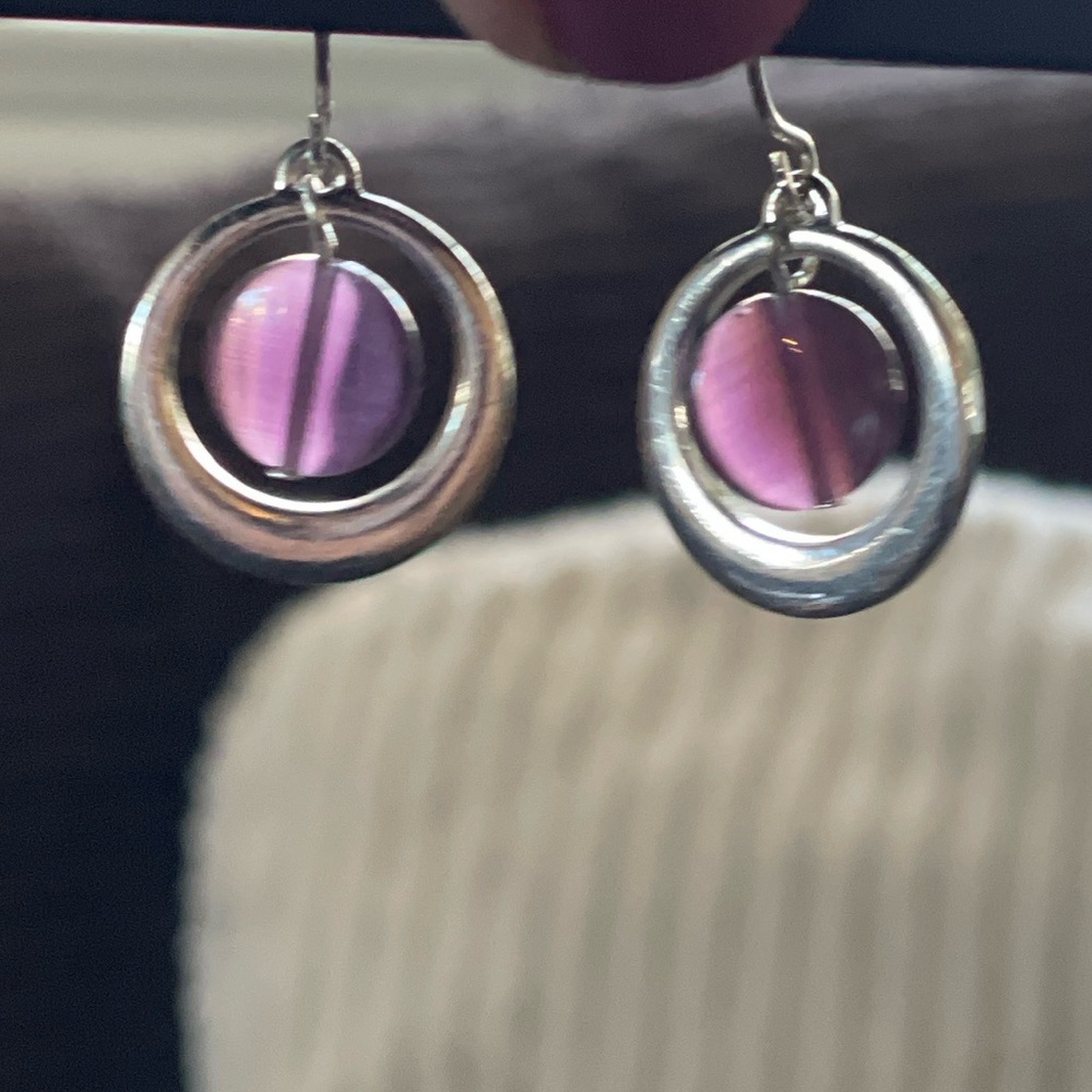 Silver and Purple Hoop Dangle Earrings — Taramanda - Picture 9 of 11